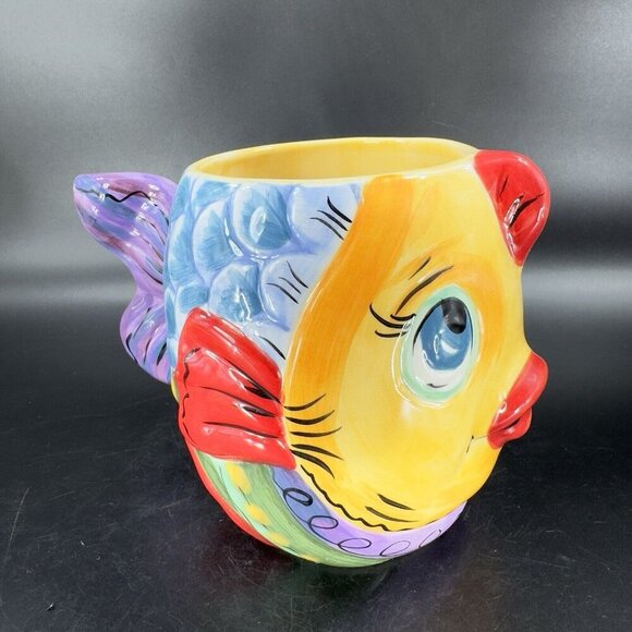 Tabletops Unlimited Dario Farrucci Vissen Fish Large Coffee Mug Cup Ceramic Set2 - Picture 16 of 16